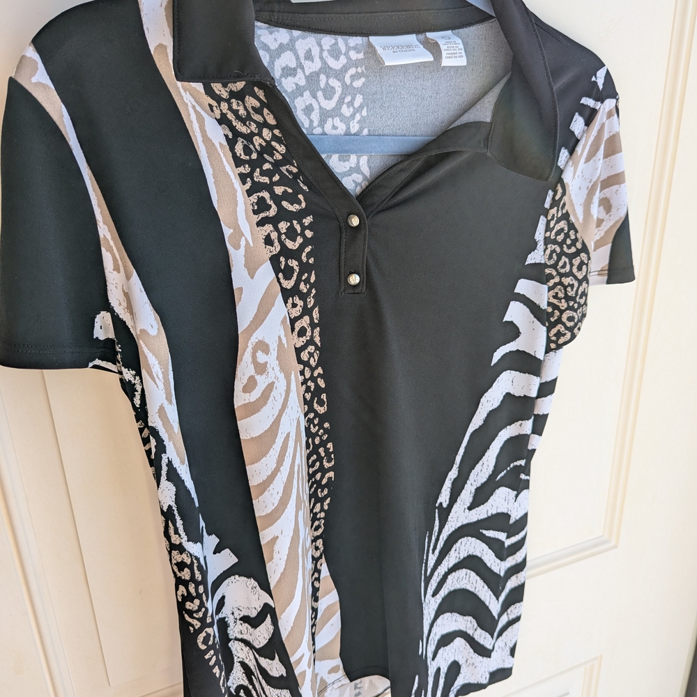 Chico's Black and Gray Animal Print Top